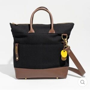 R. Riveter Otto Signature Black Canvas Brown Leather Iconic Bag Crossbody Strap